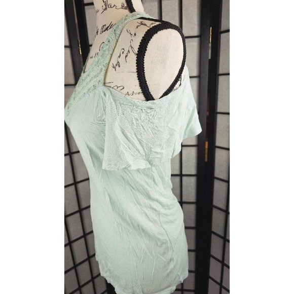 SELF ESTEEM Mint‎ Green Lace Trim Top Womens Medium - Picture 5 of 6